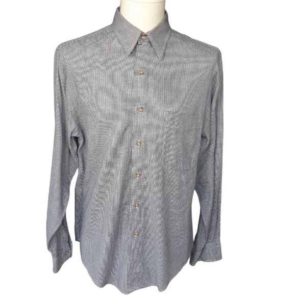 J.P. Tilford SZ M Black & White Woven Houndstooth Men's Cotton Button Up Shirt - Picture 2 of 13